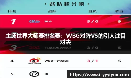 主场世界大师赛排名赛：WBG对阵V5的引人注目对决